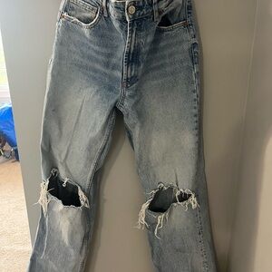 Zara Light Blue High Rise Distressed Jeans